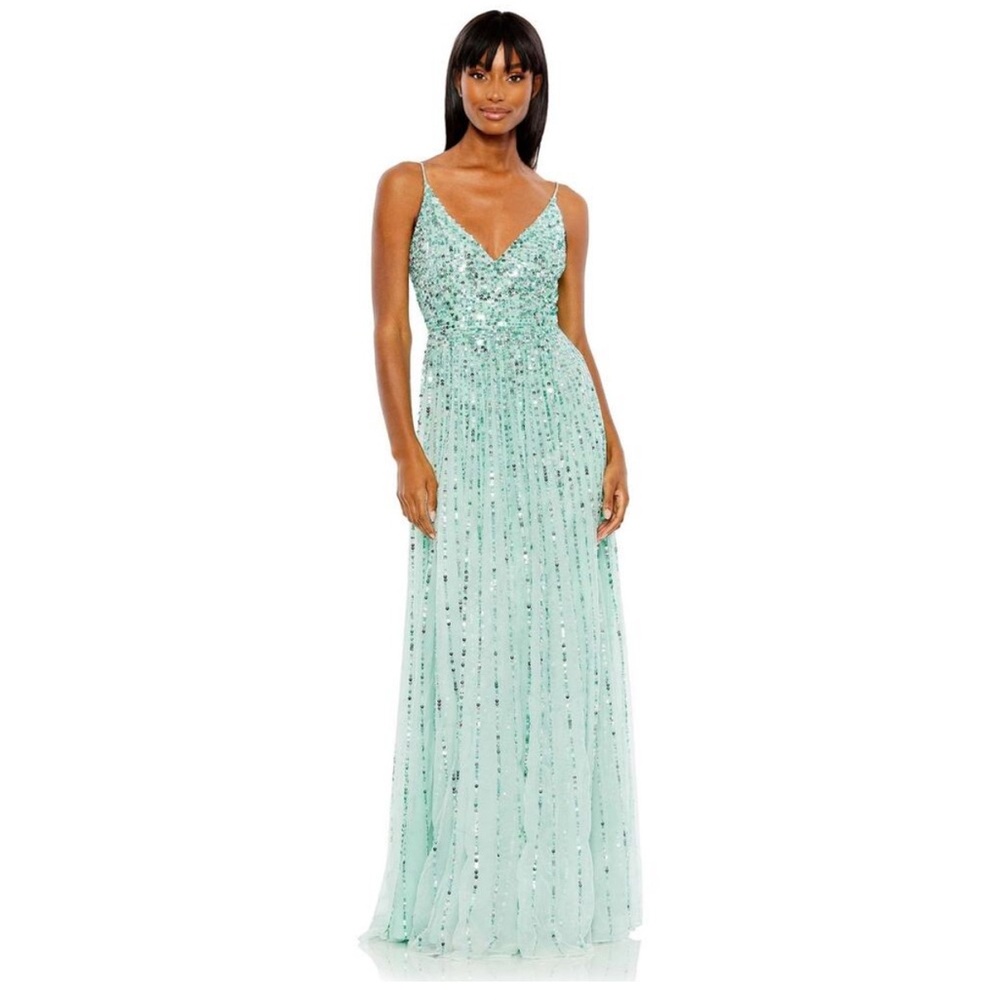 Mac Duggal : NEW $398 Sequined Sleeveless Wrap Over A-Line Gown #10928 : Sz 12